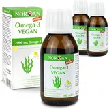 NORSAN Premium Omega 3 hochdosiert (3x 100ml) / 2000mg Omega-3 Tagesdosierung/Algenöl reich an EPA & DHA - 800 IE Vitamin D3 / 100% veganes Omega 3 Öl aus nachhaltiger Kultivierung