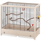 Ferplast Vogelkäfig Wellensittich Käfig Exotenkäfig, inkl. Vogelspielzeug, Vogel-Futternapf, Vogel-Sitzstangen, FSC-Holz, 69 x 34,5 x 58 c.