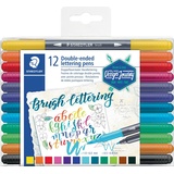 Staedtler Doppelfasermaler 3004 mit Pinselspitze sortiert, 12er-Set (3004 TB12)