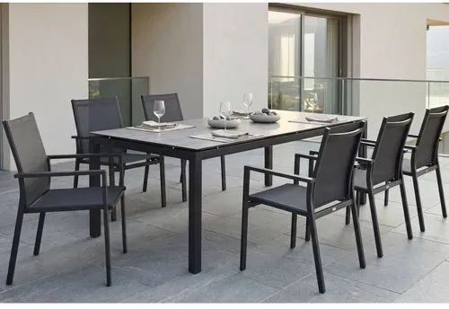 Stern Gartenmöbel-Set 7-tlg. mit Tisch Classic 200x100 cm und Stapelsessel New Levanto