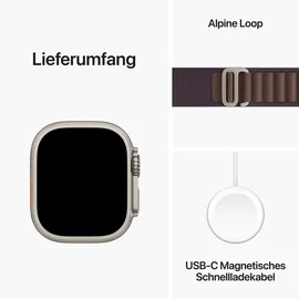 Apple Watch Ultra 2 GPS + Cellular 49 mm Titangehäuse natur, Alpine Loop indigo L