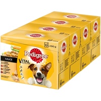 PEDIGREE Portionsbeutel Multipack Adult 4 Varietäten in Sauce mit Huhn, Rind+Leber, Truthahn, Rind+Lamm 4 x 12 x 100g