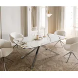 DeLife Esstisch Edge Boot 200x100 Keramik Calacatta Luxe Weiß-Gold-Grau Kreuzgestell Rechteck Edelstahl,