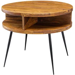 KADIMA DESIGN Couchtisch Sheesham Massivholz / Metall 60x45x60 cm Tisch Wohnzimmer, Design Beistelltisch mit Ablage, Kleiner Wohnzimmertisch Rund