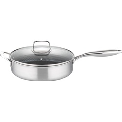 GSW Schmorpfanne Inoxxa Black Ø 28 cm, Edelstahl, Dreischicht-Material, Antihaft-Versiegelung, Wabenstruktur, Induktion silberfarben