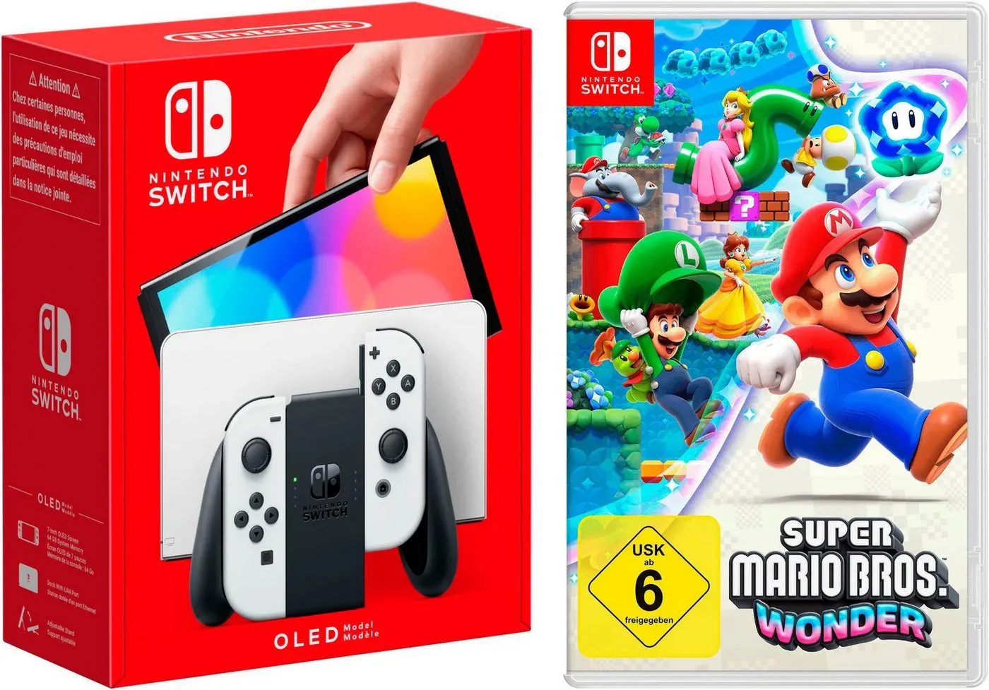 Preisvergleich Produktbild Nintendo Switch OLED + Super Mario Bros. Wonder schwarz|weiß