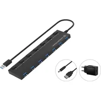 Conceptronic HUBBIES19BP 7-Port-USB 3.0-Hub mit Netzteil, 90 cm Kabel,