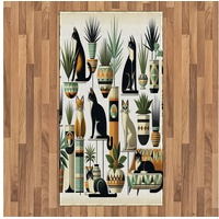 Teppich Flachgewebe Deko-Teppiche für das Wohn-,Schlaf-, und Essenszimmer, Abakuhaus, rechteckig, Katze Boho Ethno Kätzchen grün|schwarz 80 cm x 150 cm