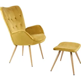 Albatros Ohrensessel mit Hocker YORK, Samt Bezug, bequem gepolstert, Fernsehsessel, Polstersessel, Farbe Ohrensessel:Gold