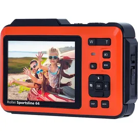 Rollei Sportsline 64 Selfie Unterwasserkamera Orange, k.A. opt. Zoom, 2.8 cm Rückseite, 2 Vorderseite