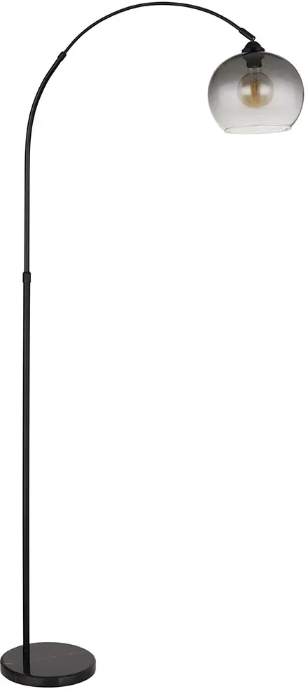 Bogenleuchte höhenverstellbar Stehlampe scharz Glas Marmor Wohnzimmerlampe Beistellleuchte, mit schwenkbarem Schirm, 1x E27, LxBxH 96x30x196 cm