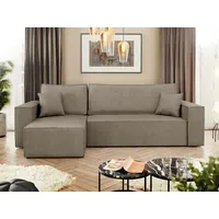 Mirjan24 Ecksofa Karl, Eckcouch, Couch mit Bettkasten und Schlaffunktion, L-Form, Ottomane universal, Dekorative Kissen-Set (Farbe: Lima 80) - Beige
