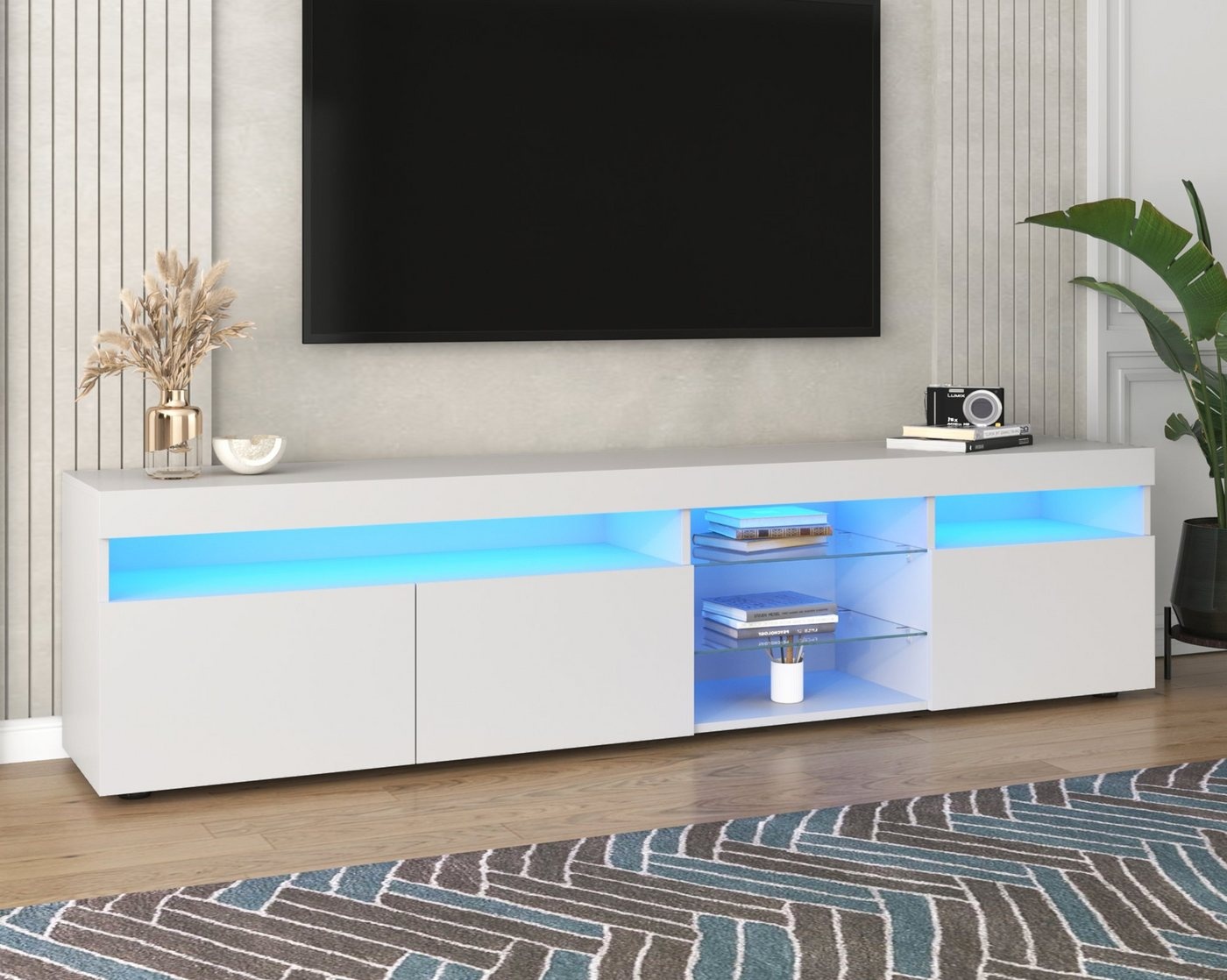 REDOM TV-Schrank Fernsehschrank TV-Lowboard (mit LED-Beleuchtung (3 Schranktüren) Variable LED-Beleuchtung weiß