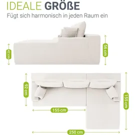 Juskys Eckcouch Cord 3-Sitzer Creme