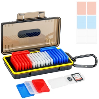 Kiorafoto SD Karten Aufbewahrung Hülle mit 24 Transparenten Kunststoff SD Card Case für 24 SD SDXC SDHC und 24 TF Karten, wasserabweisend, stoßfest, SD MicroSD Karten Organizer, mit Etiketten