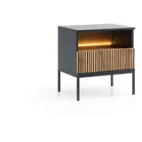 bettso Nachttisch, SENTINO / Schwarz, Graphit Eiche wotan - Schwarz