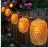 Spetebo Solar Lichterkette mit 10 ovalen Lampions in Rattan Optik - 450 cm - LED Garten Deko Beleuchtung warm weiß