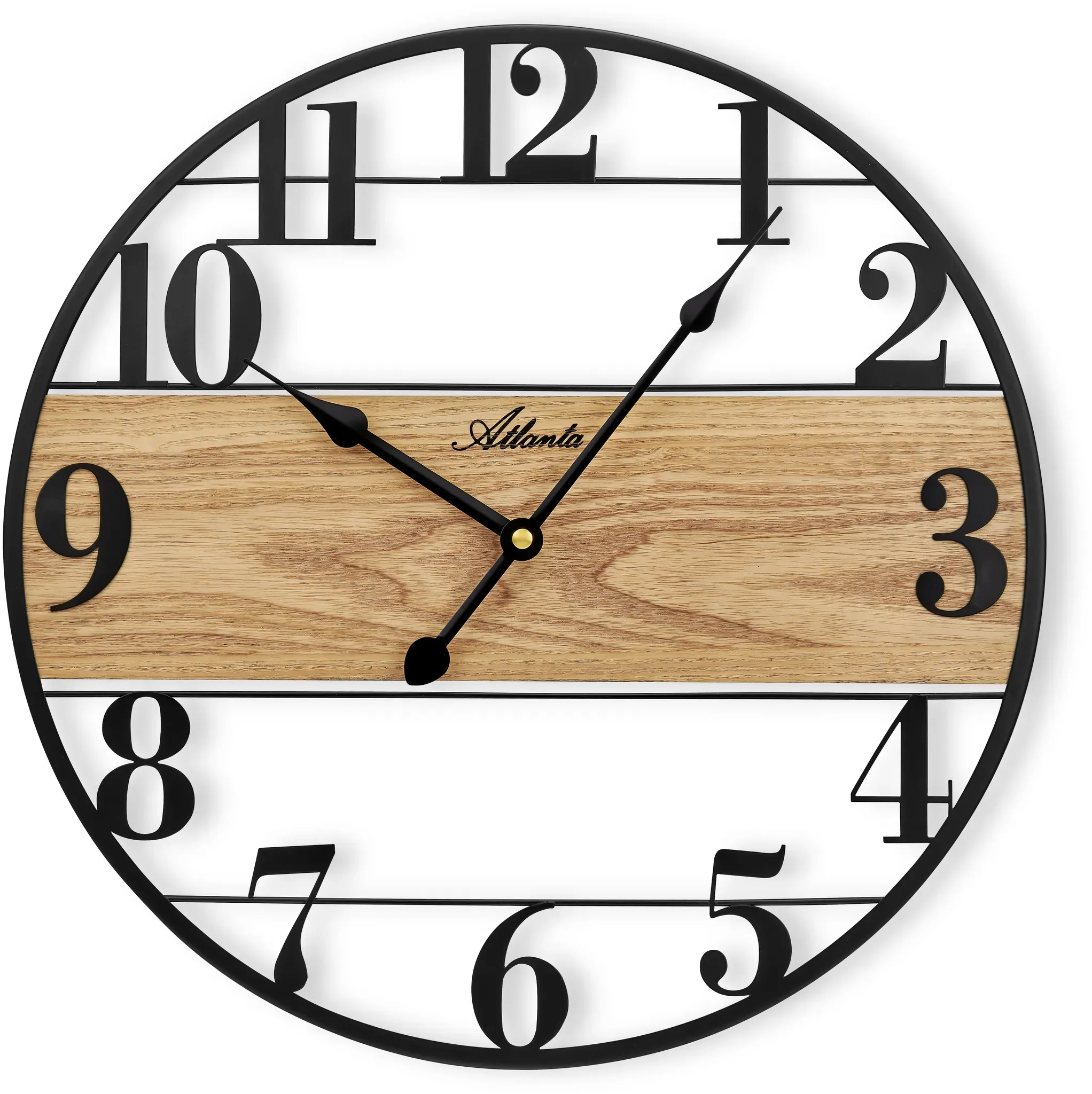 Wanduhr ATLANTA, schwarz, Wanduhren, Ø 40cm, Wanduhr, Wohnzimmer, Esszimmer, Küche, Arbeitszimmer, Flur, Büro, Gästezimmer