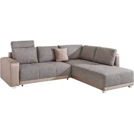 Jockenhöfer Ecksofa mit Bettfunktion, Bettkasten und Federkern, wahlweise mit 1 oder 3 Kopfstützen, Ottomane links oder rechts montierbar, braun