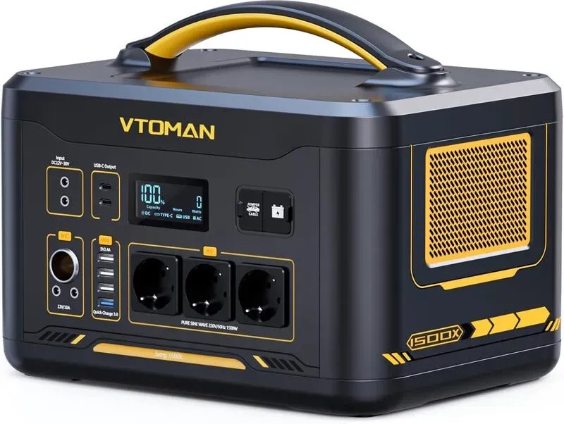 VTOMAN Jump 1500X Tragbare Powerstation 1500 W, 828 Wh LiFePO4 Solar-Generator mit erweiterbarer Kapazität bis 2376 Wh, 230 V AC / 100 W USB-C Schnellladung für Camping, Reisen, Notfälle, Wohnmobile