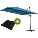 Ampelschirm Aus Alu "sun 4" - Rechteckig - 3 X 4 M - Blau - Platten Zur Beschwerung Inbegriffen