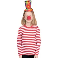 Metamorph Clownskostüm für Kinder mit rotem Ringelshirt, Clownsnase und Hut (152)