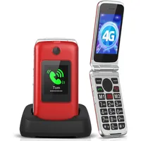 Tosaju 4G Seniorenhandy ohne Vertrag Klapphandy 1200 mAh Akku Lange Standby Mobiltelefon Großtasten Handy für Senioren mit Ladestation SOS Notruftaste Dual-SIM 2,8 und 1,77 Zoll Farbdisplay Rot