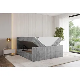 altdecor Boxspringbett mit Fußteil - TOLO-Z 160x200 Cord - Hellgrau - Komplett-Set mit Bonell-Federkernmatratze und Topper, Polsterbett mit H3 Mat... - Hellgrau