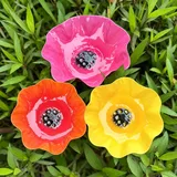 3 PCS Vogeltränke Blume, Gartenstecker Vogeltränke Stehend, Metall Vogelbad Garten, Handgefertigt Insektentränke & Bienentränke Mit Stab Für Den Garten & Balkon-Für Wildvögel(Rosa+Rot+Gelb)
