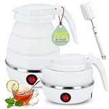 Faltbarer Wasserkocher 600ml Reisewasserkocher Klein Silikon Wasserkocher Camping Faltbar Wasserkessel, 5 Minuten Schnelles Kochen, Reise Wasserkocher für Reise Camping Büro Outdoor Wandern (Weiß)