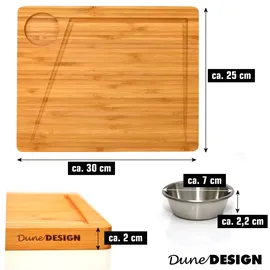 Dune Design 2er-Set Bambus-Servierbrett + Dip-Schale 30x25cm Holz-Steak-Teller Speiseteller