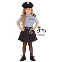 Karneval-Klamotten Polizei-Kostüm Set Polizistin Cop Uniform Mädchen, Kinderkostüm Komplett Polizei mit Mütze, Handschellen Faschingskostüm blau 140