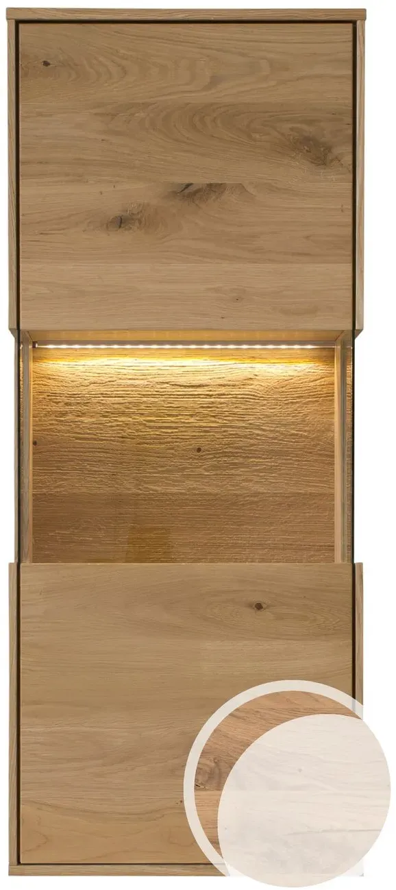 Massivholz »St. Gallen« Hängevitrine II bianco geölt / mit Beleuchtung / Anschlag rechts
