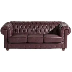 Rotbraune Dreisitzer Couch aus Echtleder Chesterfield Look