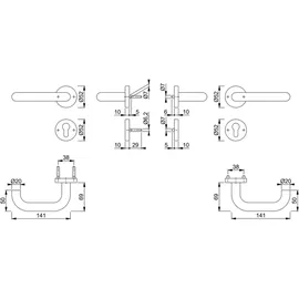 HOPPE FS-Garnitur Paris FS-E138/42H/42HS AP VA F69 D/D f.TS 40-65mm PZ DIN L/R