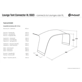 Outwell Lounge Zeltverbindung, L, 350x160cm, grau/schwarz