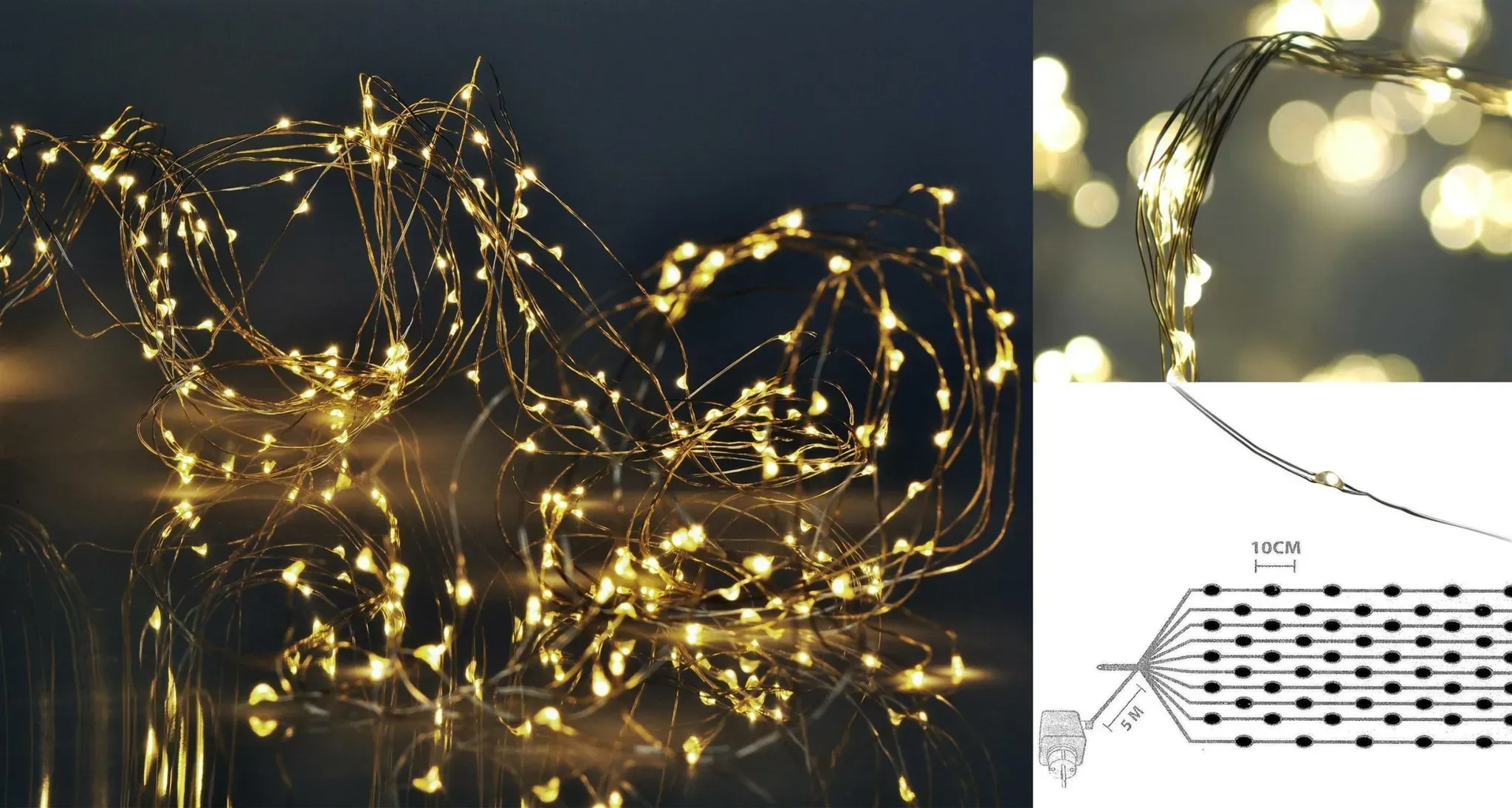 Leuchtdraht Lichtdraht 100/200/300 LED - Tropfen Micro Lichterkette Silberdraht IP44 - innen & aussen