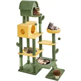 Yaheetech Kaktus Kratzbaum xxl deckenhoch, Oase-Thema Katzenbaum 104x48,5x174 cm, Stilvoller Kletterbaum für Mehreren Katzen, mit Katzenhäusern