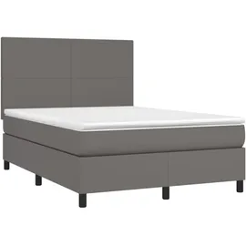 vidaXL Boxspringbett mit Matratze & LED Grau 140x200 cm Kunstleder