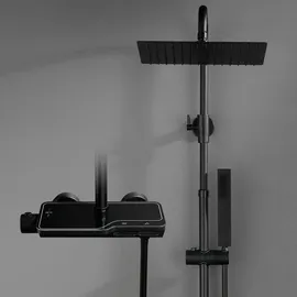 Görbach Regen Duschset mit Duscharmatur Komplettset, Edelstahl Duschsystem mit Thermostat, Überkopfbrause, Handbrause, Duschstange Matt Schwarz (2020MB)