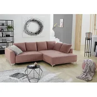 Polsterecke JOCKENHÖFER GRUPPE "Foggia L-Form" Sofas Gr. B/T: 275cm x 103cm, Samtoptik, Ottomane beidseitig montierbar, rosa (altrosa) moderne Polsterecke, mit Bettfunktion und Bettkasten 7 Kissen