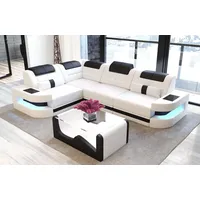 Sofa Dreams Ecksofa Ledercouch Sofa Leder Como L Form Ledersofa, Couch, mit LED, wahlweise mit Bettfunktion als Schlafsofa, Designersofa schwarz|weiß