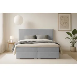 dein schlaf 24 BOXBETT LON IV 160/200 in Cord Hellgrau H4 - Hellgrau/Creme/Beige/Grau/Schwarz