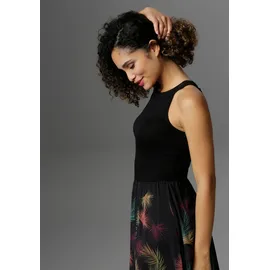 Aniston SELECTED Sommerkleid Bunt Blätterdruck Schwarz/Beere/Grün/Rauchblau/Lila/Apfelgrün/Grau/Apricot/Sand 34