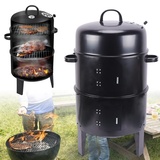 3in1 Multifunctional Smoker Grill, Räuchertonne, Holzkohlegrill, Räuchergrill mit Thermometer, für smoked, braised, grilled, 40 x 84cm, Schwarz