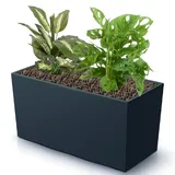 Blumenkübel Blumentopf Rattan Trapez Anthrazit Glatt Struktur H 19,5 cm 12 L