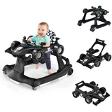 COSTWAY 4 in 1 Lauflernhilfe, Lauflernwagen klappbar mit einstellbarer Höhe & Geschwindigkeit, Baby Walker Autoförmig mit Musikbox, Licht & Rädern, Gehfrei Baby ab 6 Monaten, 15kg Belastbar (Schwarz)