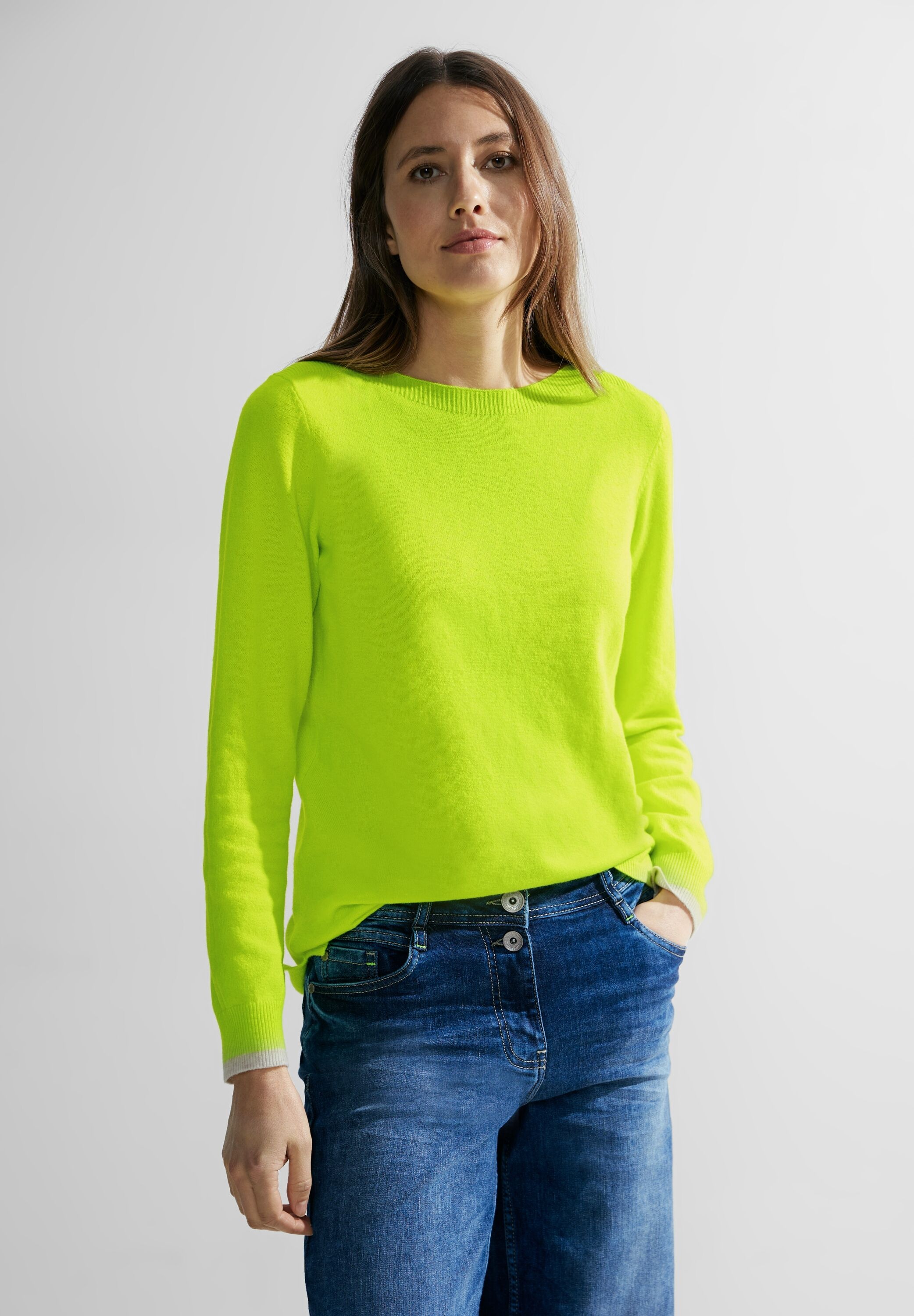 Strickpullover CECIL Gr. XL (44), gelb (cool neon yellow) Damen Pullover Feinstrickpullover