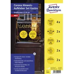 Zweckform 49401 Corona Schilder Set Gastronomie, A4, Ø 200 mm, 12 Bogen/12 Etiketten, gelb, schwarz