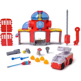 Spin Master PAW Patrol Fire Rescue - Feuerwehr-Station Spielset mit Geschoss-Abwurf, Licht- und Soundeffekten, inkl. Marshall Hundefigur und Feuerwehr-Fahrzeug